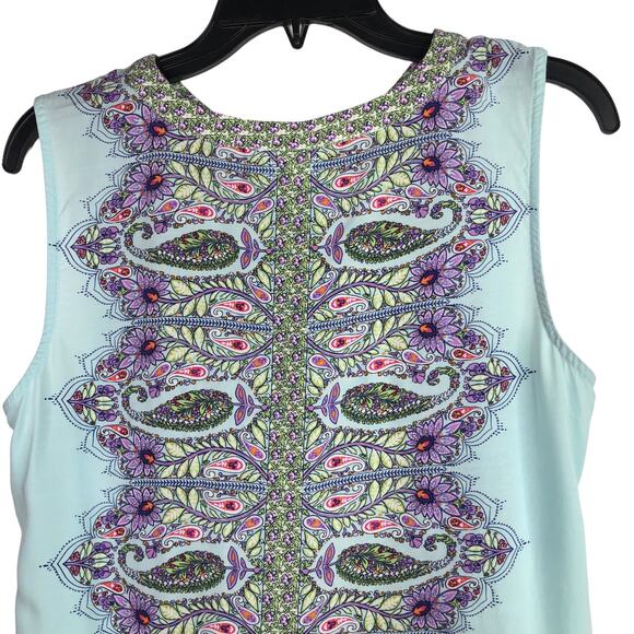 J. Jill Paisley Tunic Top Tank Sleeveless Boho Long Paisley Size Medium Petite - Picture 6 of 11
